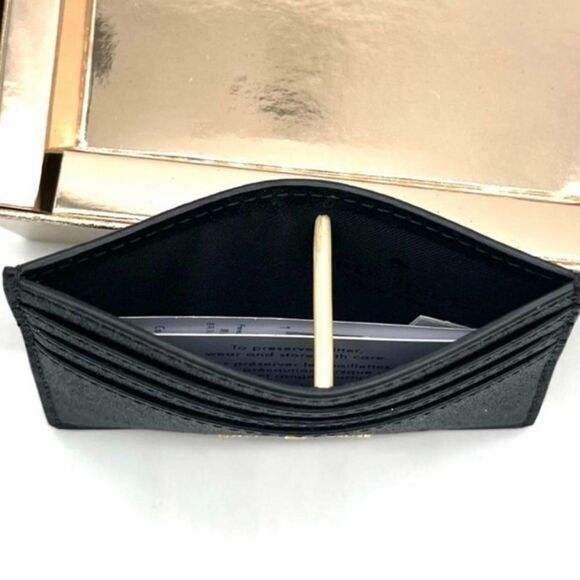 Kate Spade NY Small Slim Card Holder Lola Glitter Black (001) NEW Tags - Picture 3 of 6